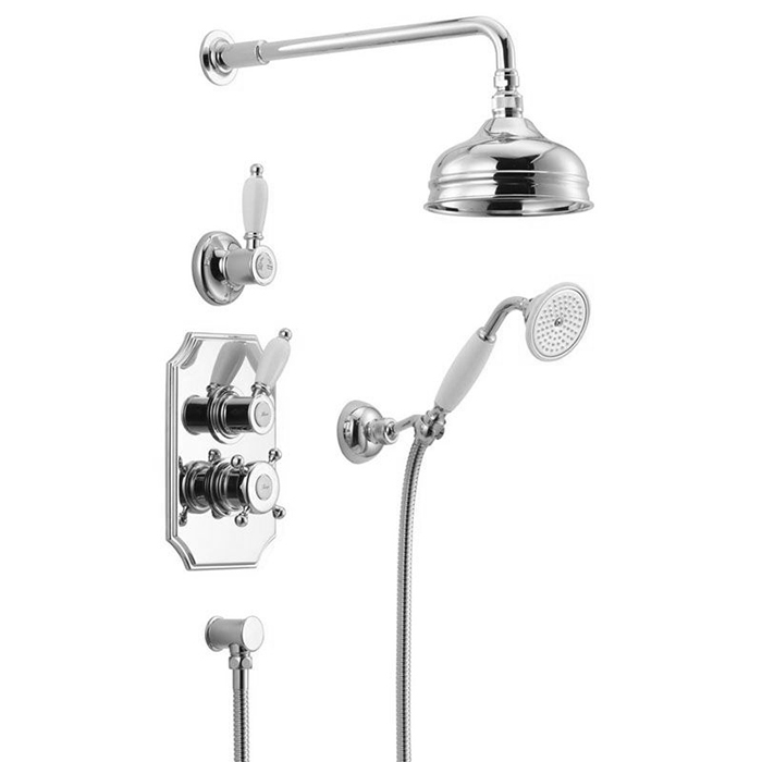 Душевая программа Комплект: термостат c запорным вентилем, перекл, верхний душ d200 мм, ручной душ на держателе, цвет хром 