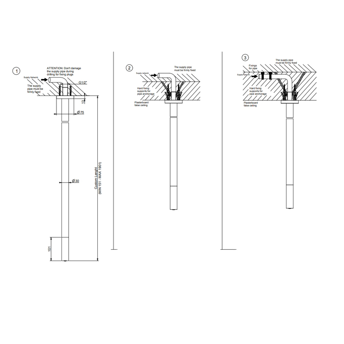 Комплектующие Потолочный излив с длиной под заказ, цвет хром 