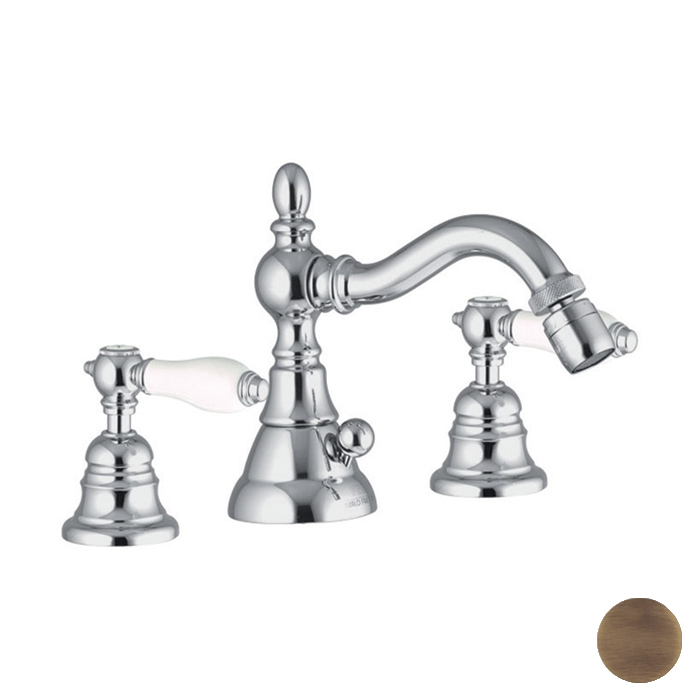 Смеситель, на 3 отверстия, с вращающимся изливом, с донным клапаном, цвет бронза