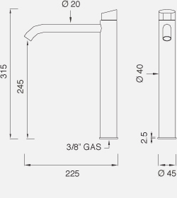 Смесители Настольный смеситель для раковины. Высота 315 мм 