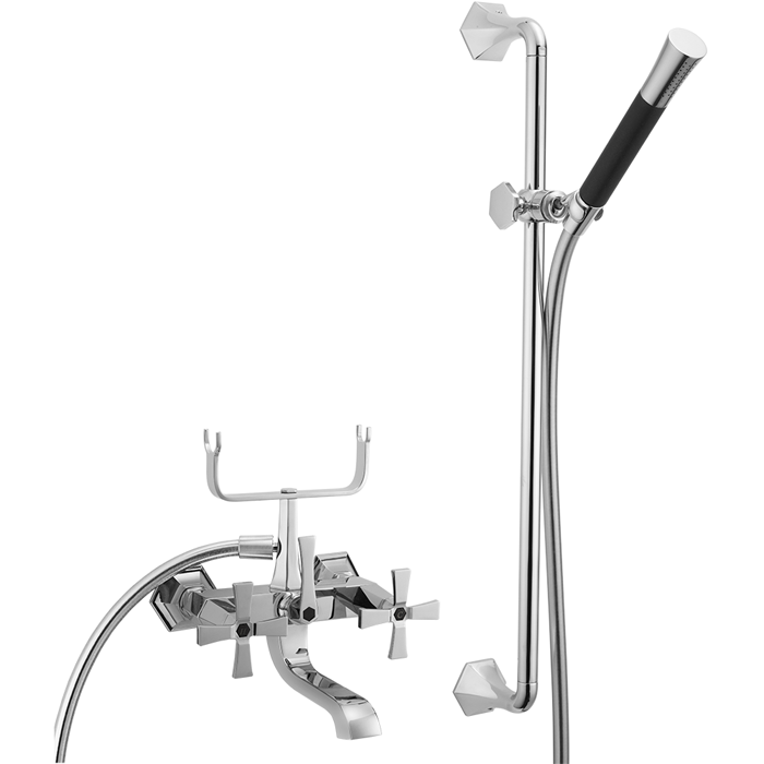 Смесители Смеситель для ванны двухвентильный, с душевым комплектом, цвет хром/черный 