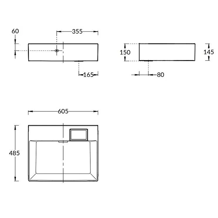 Раковины Раковина мебельная 60x48x14,5 см, без отверстий под смеситель, с переливом, цвет белая глянцевая 
