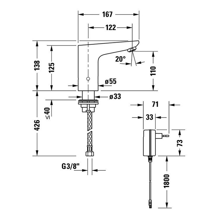 Смесители Электронный смеситель для раковины с блоком питания, хром 