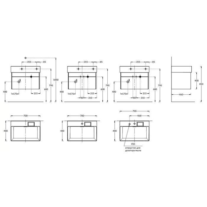 Мебель для ванной Тумба подвесная 2 ящика 70 см, стальной серый 