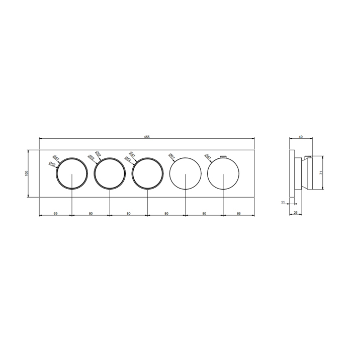 Смесители Смеситель термостатический встраиваемый до 3 функций одновр, с кнопками вкл/выкл, цвет хром(внешняя часть) 