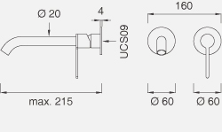 Смесители Настенный смеситель с краном. Длина макс. 215 мм INV22 