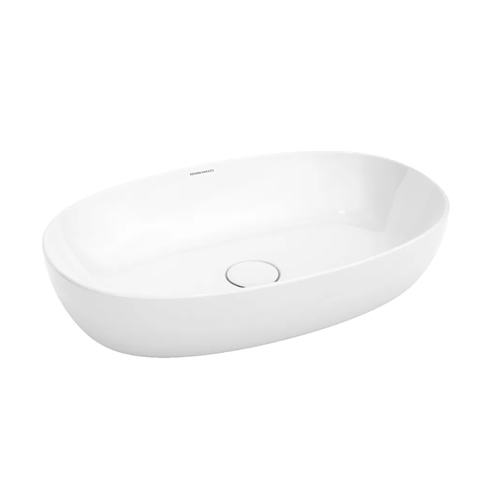 Раковины Раковина накладная 60x38x13,5 см, без отверстий под смеситель, без перелива, белая глянцевая 