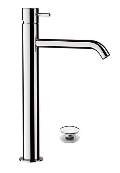 Высокий однорычажный смеситель для раковины (излив 16,5 см), с донным клапаном click-clack, цвет хром