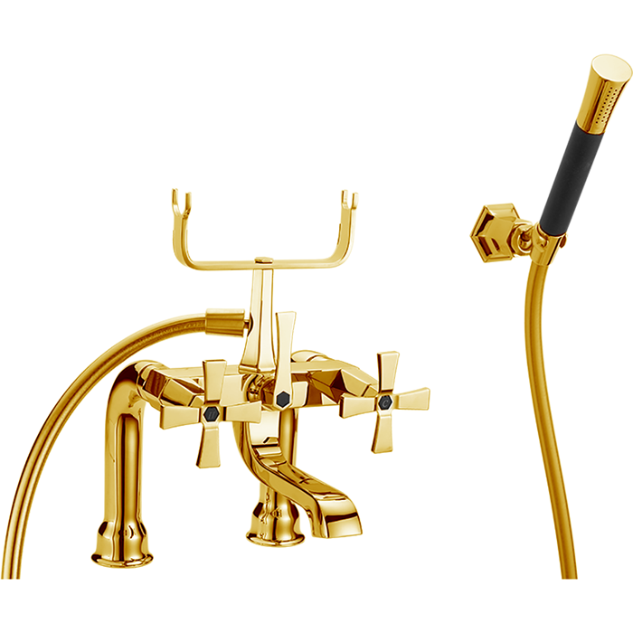 Смесители Смеситель на борт ванны двухвентильный, с душевым комплектом, цвет золото/черный 