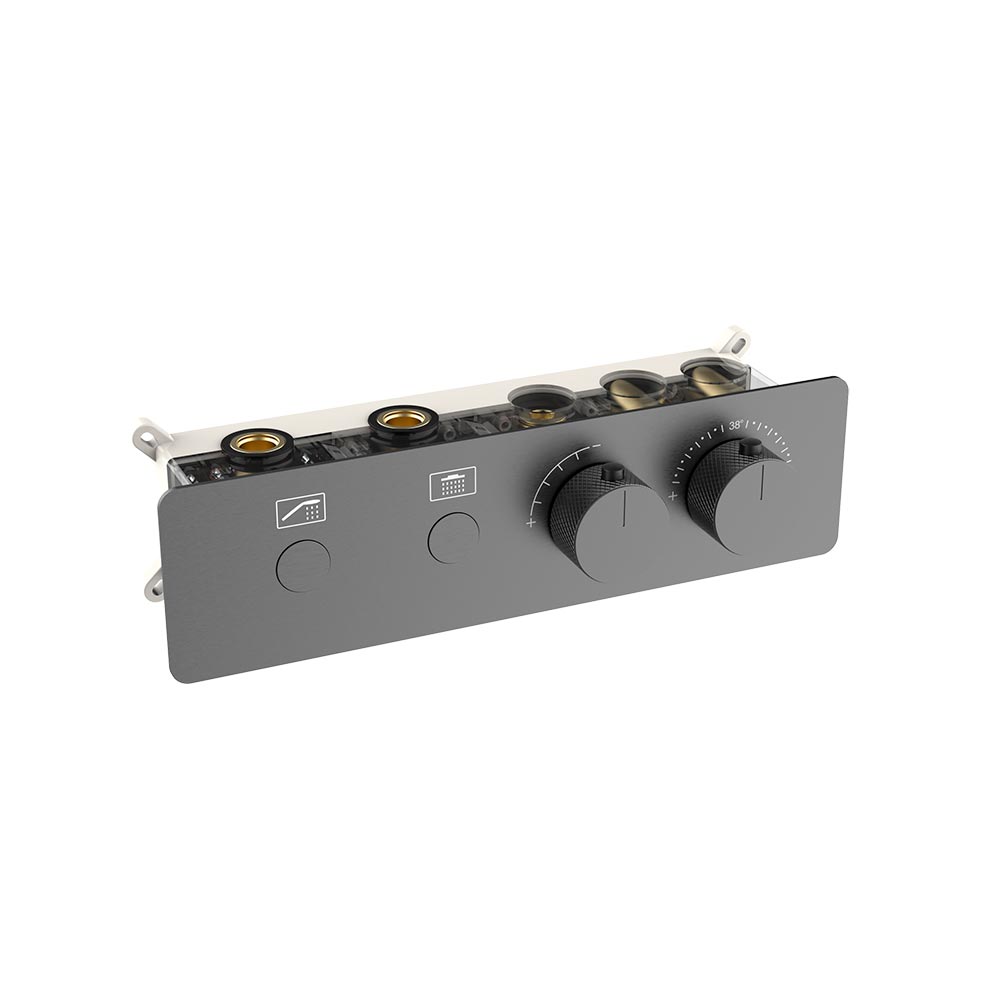 Термостатический встраиваемый смеситель для душа из стены на 2 потребителя, BRUSH GUN METAL