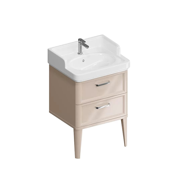 Мебель для ванной Тумба напольная с 2 ящиками 60, камео бежевый глянцевый 