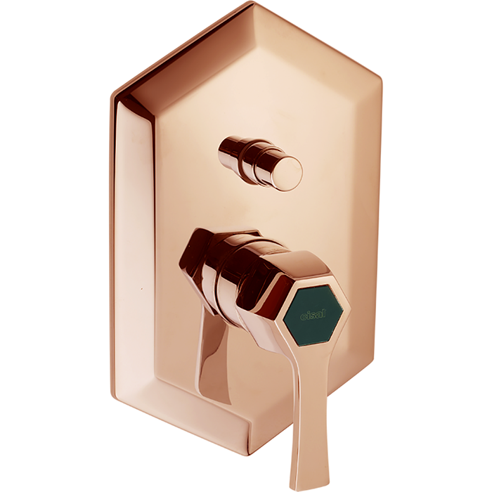 Смесители Внешняя часть встраиваемого однорычажного смесителя для ванны/душа, цвет золото розовое/черный матовый 