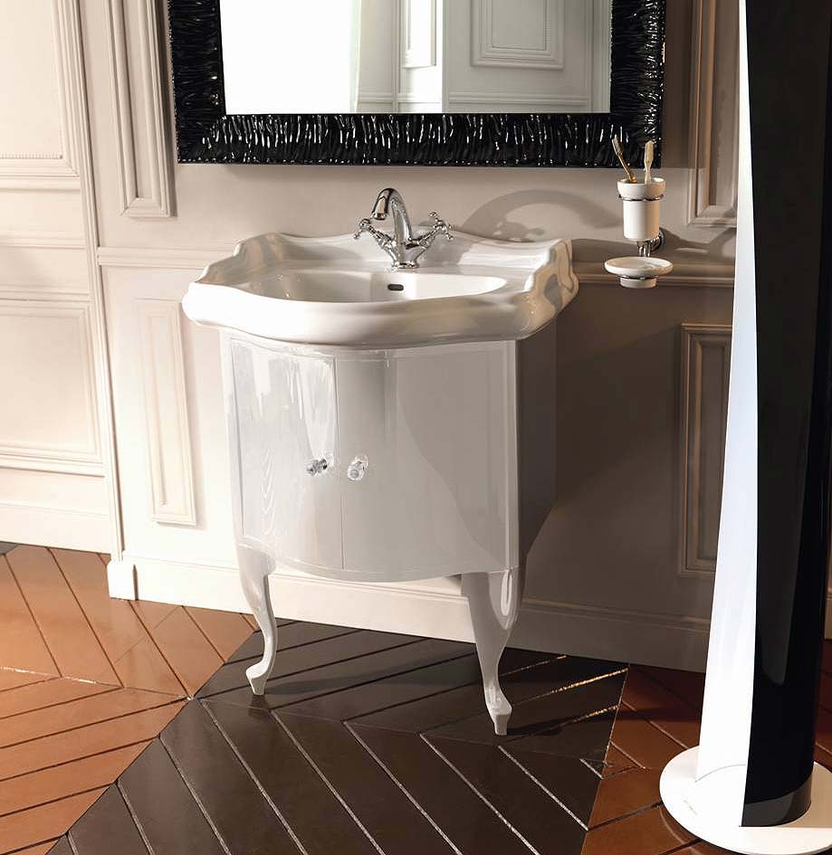 База 69см, под раковину 1046, цвет белый глянцевый, ножки белые, ручки кристалл/кольцо-хром