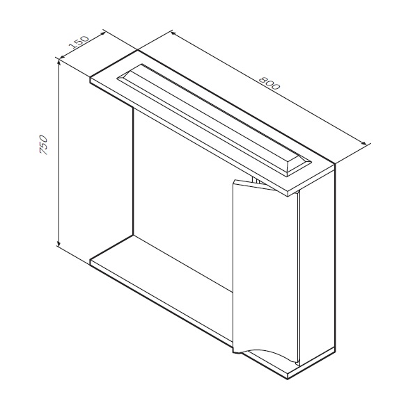 Мебель для ванной Зеркало, частично-зеркальный шкаф, 80 см, с подсветкой, правый, белый, глянец 