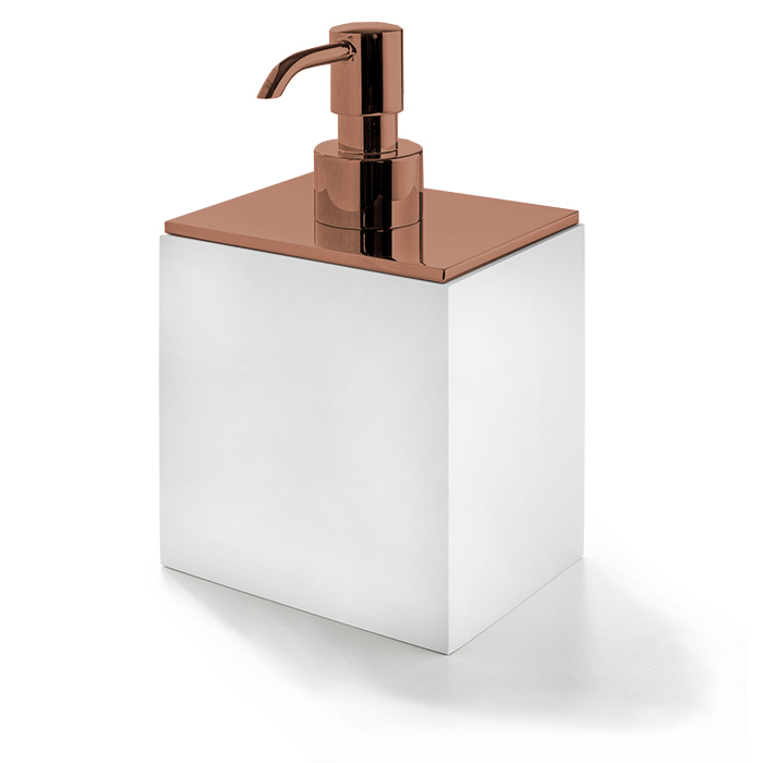 White Дозатор настольный 10хh16,5х8 см, цвет белый/Warm Brushed Bronze PVD
