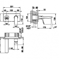 Смесители Настенный смеситель для раковины внешняя часть чёрный матовый 