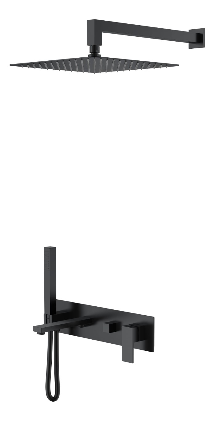 Смесители Смеситель встроенный + верхний+ ручной душ Matt Black 