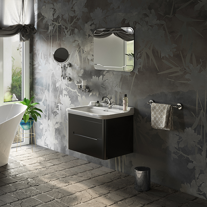 База подвесная под раковину 80 см, с 2 ящиками, цвет Nero matt