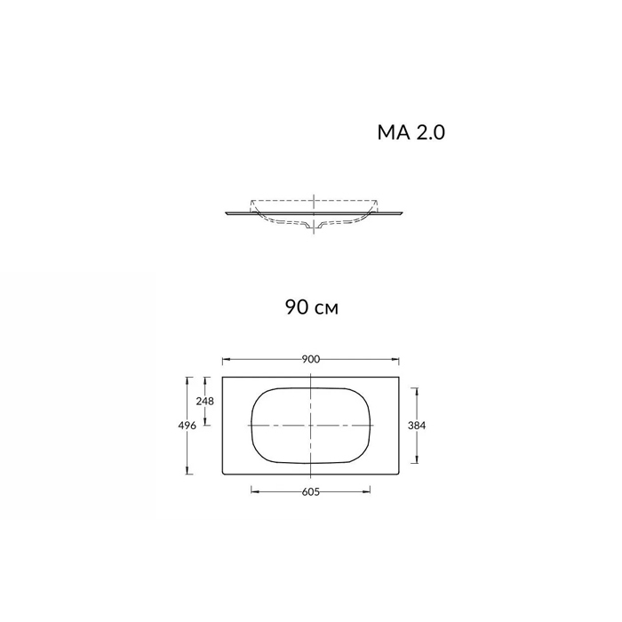 Мебель для ванной Столешница из керамогранита для раковин, встраив. сверху Риккарди 90 см, бежевый мат. (без отверстий) 