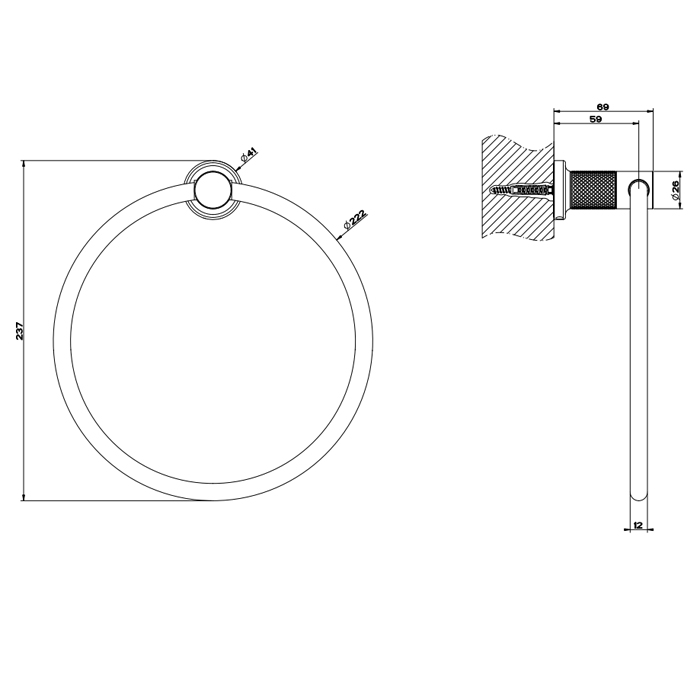 Аксессуары для ванной Полотенцедержатель кольцевой, цвет никель шлифованный 
