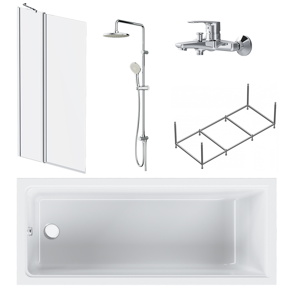 Ванны Ванна Gem 170x70 с каркасом и шторкой на б/в W90BS-D3W5-140CT+ДС Gem F0790000+F90A10 