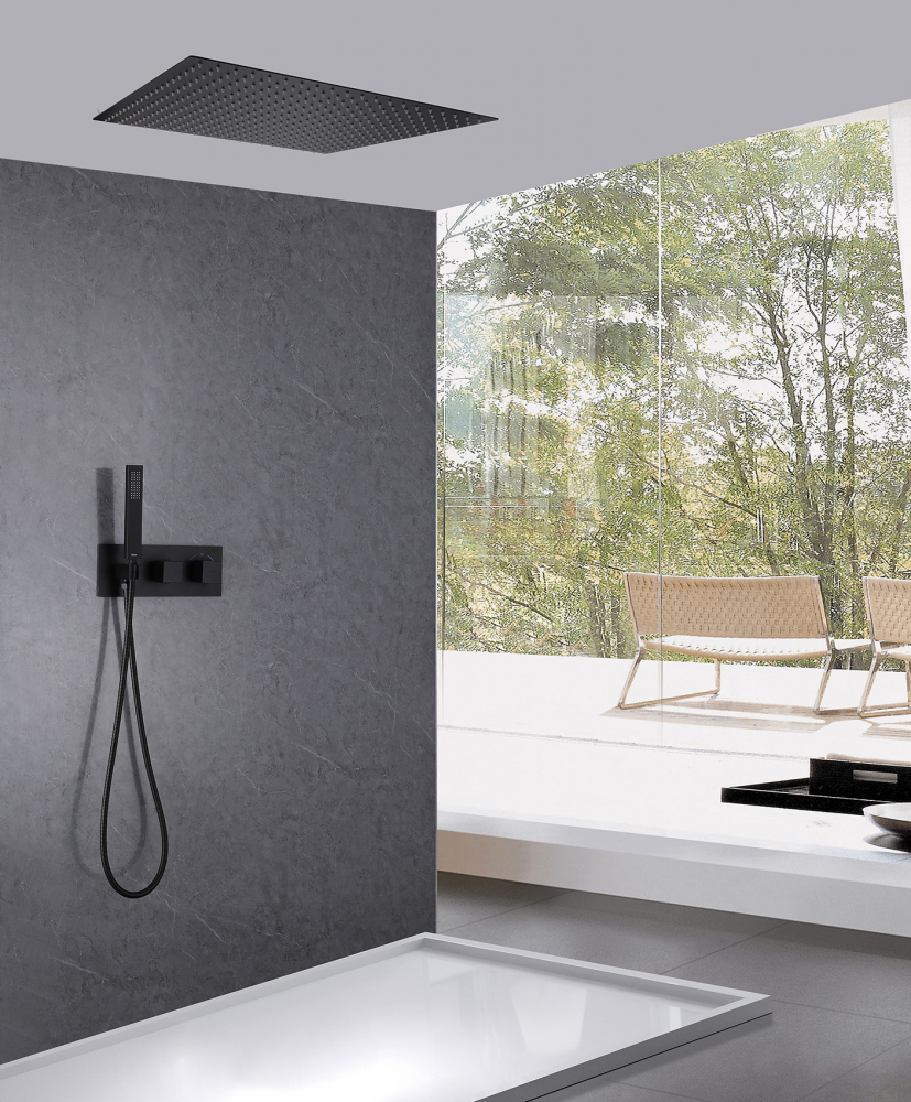 Душевая программа Душевая система скрытого монтажа без излива, термостат, черная матовая 