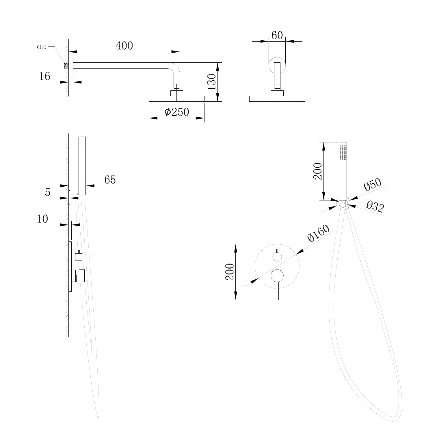 Душевая программа Душевая система скрытого монтажа без излива, хром 