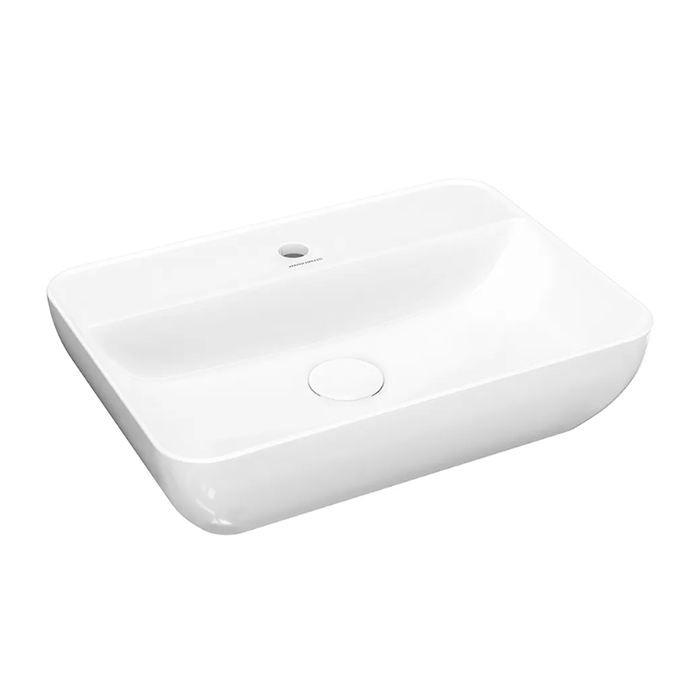 Раковина накладная 55x40x13,5 см, с 1 отверстием под смеситель, без перелива, белая глянцевая