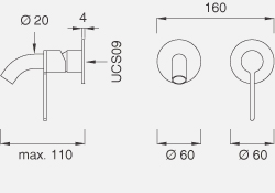 Смесители Настенный смеситель с краном. Длина макс. 110 мм INV20 