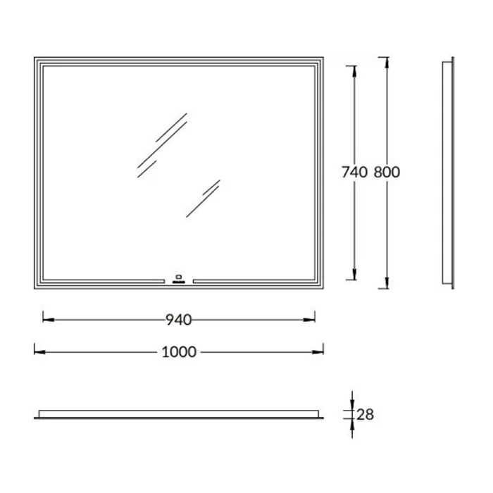 Мебель для ванной Зеркало прямоугольное с диммером 100, белое 