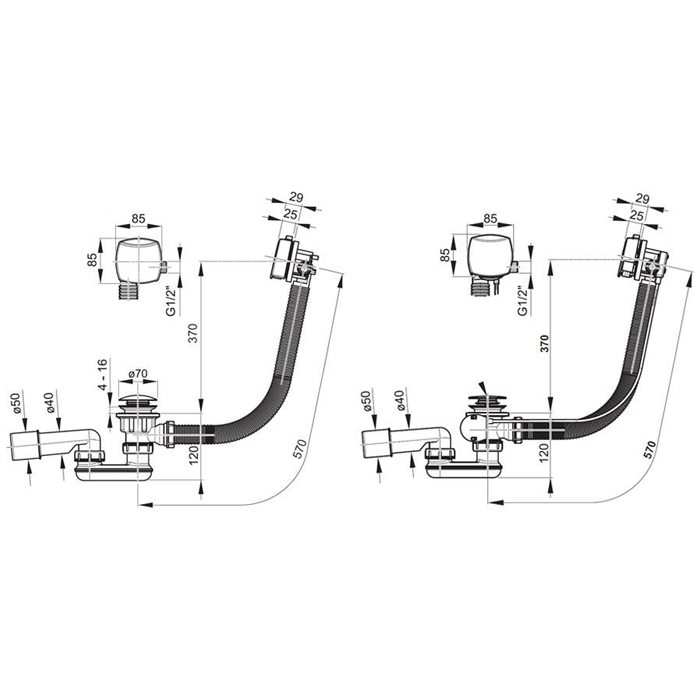 Комплектующие Слив-перелив для ванн удлиненный, 800 мм, хром 