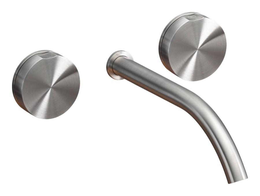 Смесители Смеситель для раковины Giotto, настенный, на 3 отверстия, излив L. 220 мм, внешняя часть, сталь, цвет сатинированное светлое золото 