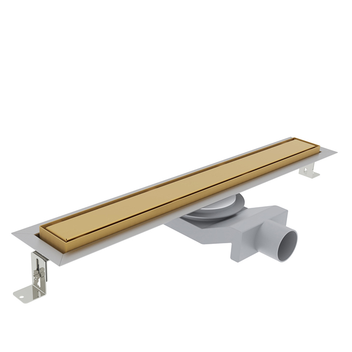 Душевые лотки и трапы Трап душевой PS IN-TILE 6x60 накладка из нержавеющей стали, комбинированный затвор с горизонтальным выпуском 50 мм, 40 л/мин, золото брашированное 