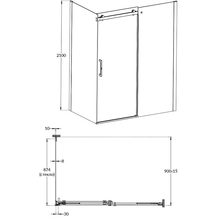 Душевые кабины и ограждения Душевая боковая панель, 90х210, матовый черный 
