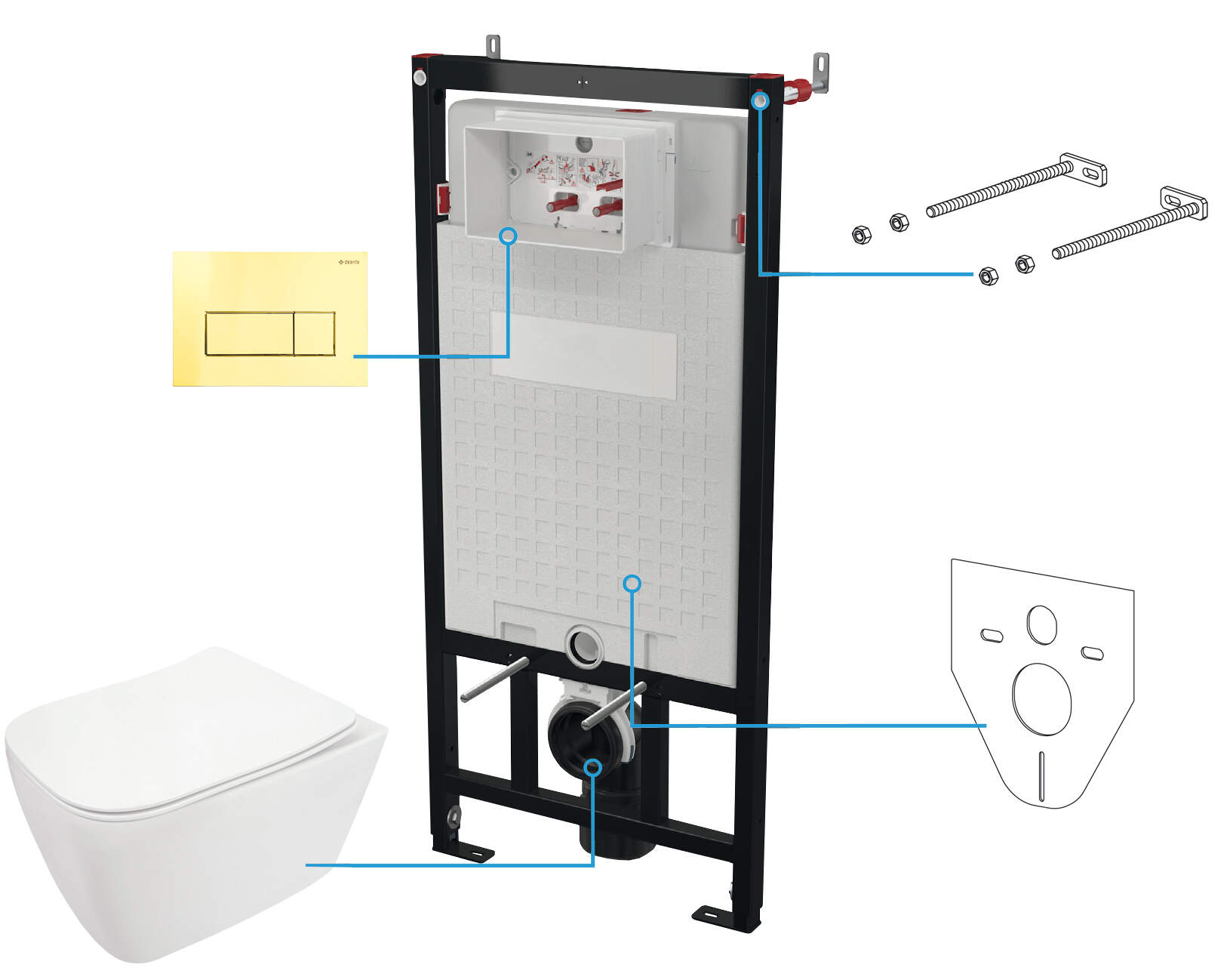 Унитазы Комплект NEW инсталляции с унитазом, клавиша золото глянец 