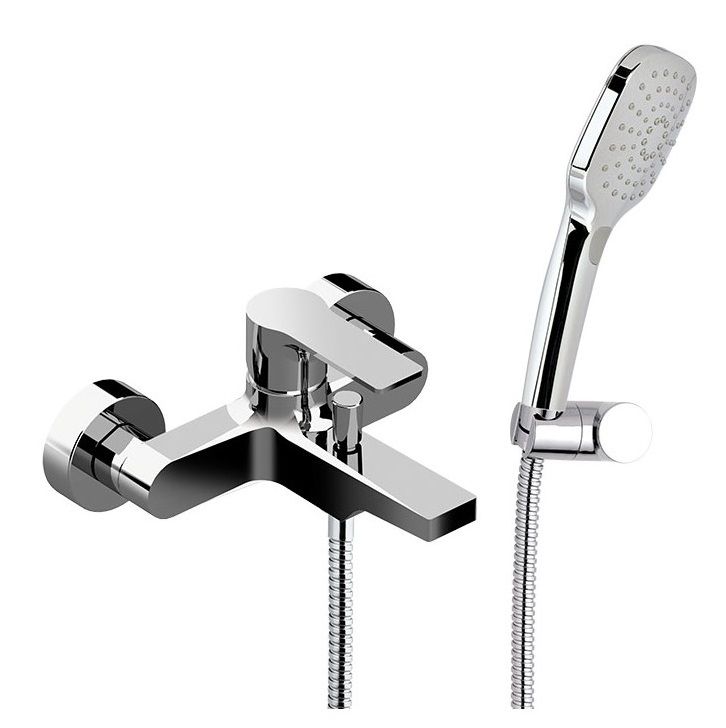 Однорычажный смеситель для ванны (излив 16,8 см), c набором для душа, цвет хром