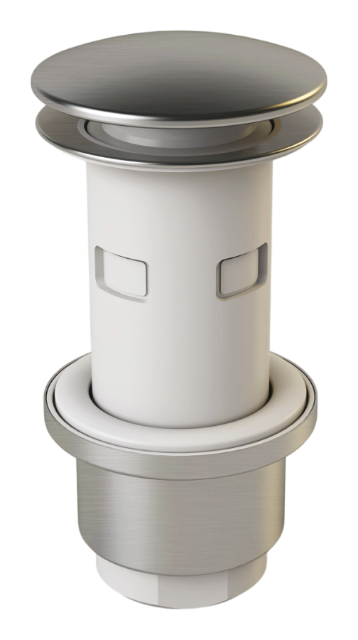 Комплектующие Донный клапан для раковины/биде , Ø 65 мм, с заглушкой, нажимной, сталь, цвет сатинированная нержавеющая сталь 