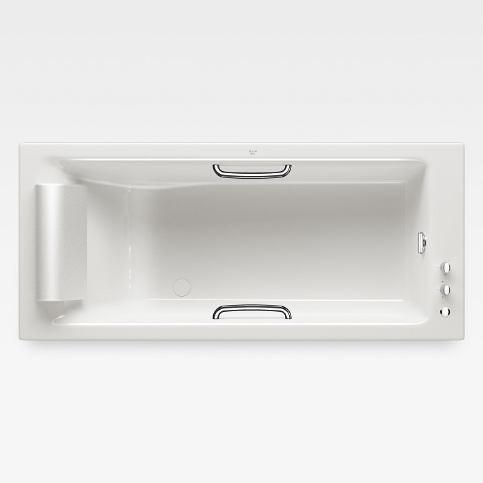 Island Встраиваемая ванна 180х80см термостат руч. душ, Hide-Flow, ручки, мягкий подголовник, цвет: glossy white/хром