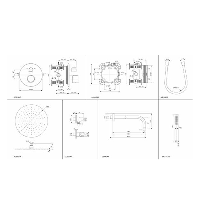 Душевая программа Душ комплект: встроенный термостат наружная часть с переключателем,  ручной душ, верхний душ 300 мм, цвет чёрный матовый 
