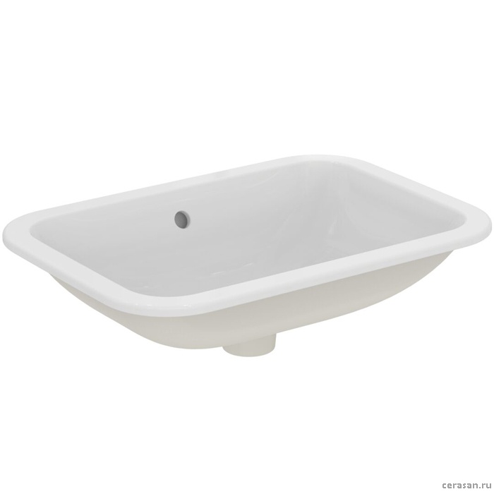 Раковина 580х410 мм, прямоугольная, встраиваемая снизу без отверстия под смеситель, с крепежом, цвет белый глянец