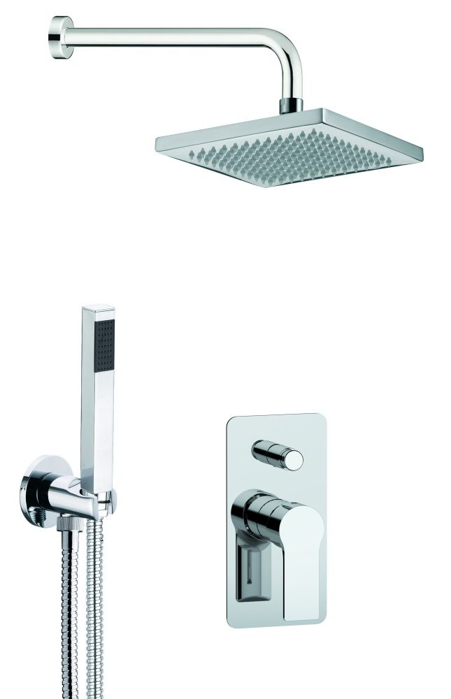 Душевой комплект на 2 потребителя, с кронштейном 30 см и квадратным верхним душем 20х20 см, цвет хром