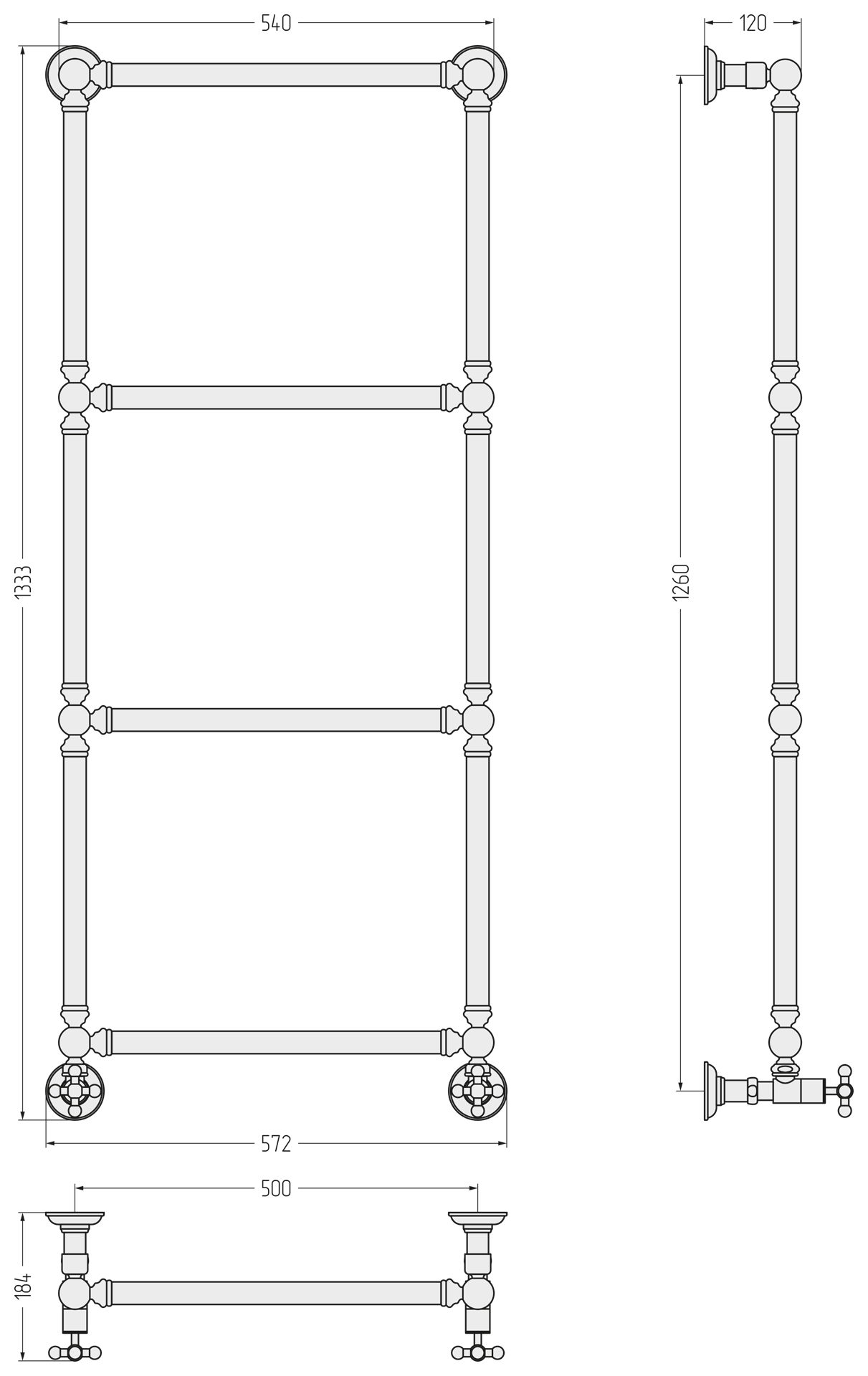Полотенцесушители 1304 Полотенцесушитель 1260х500 (Состаренная бронза) 
