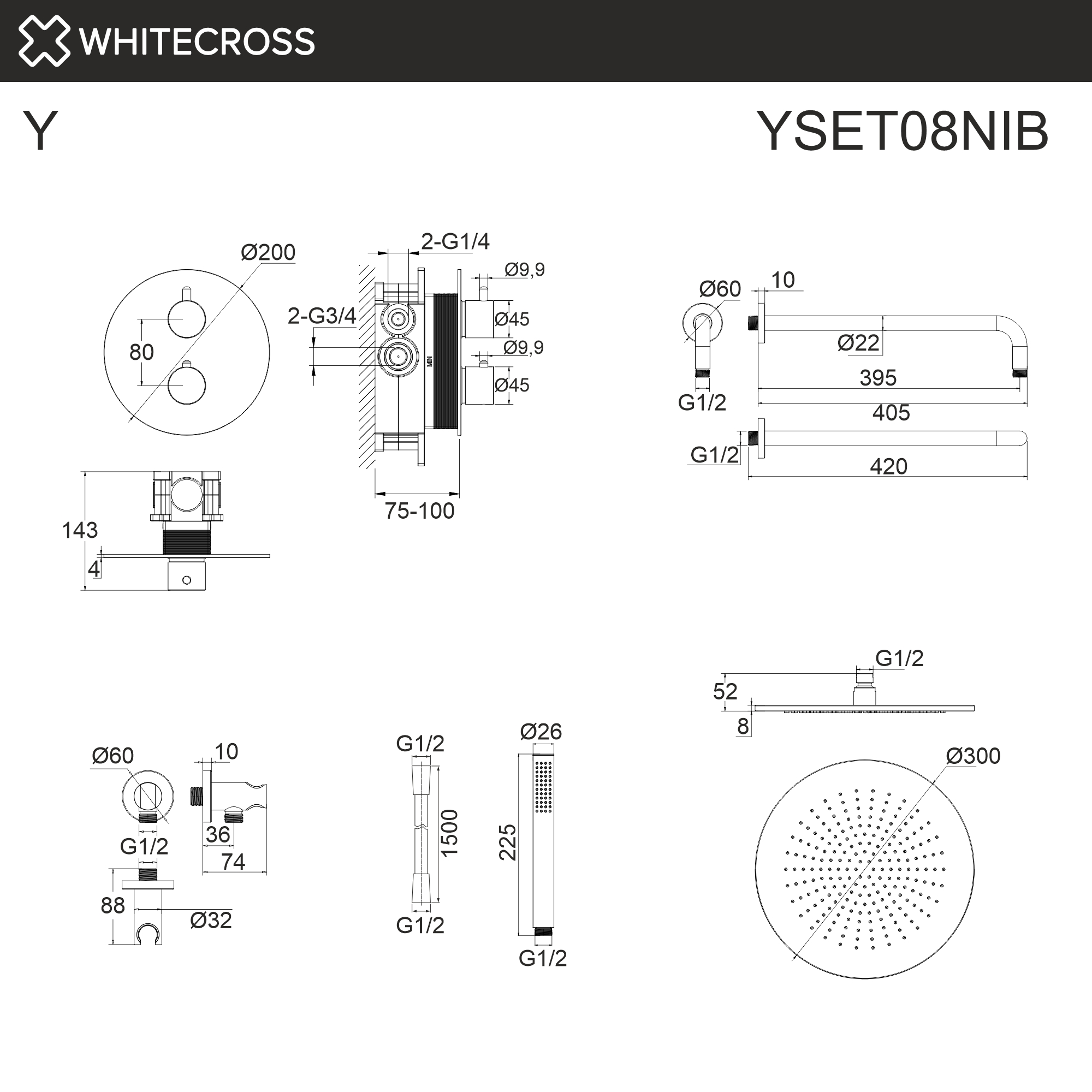 Душевая программа Термостатическая душевая система скрытого монтажа YSET08NIB (брашированный никель) 