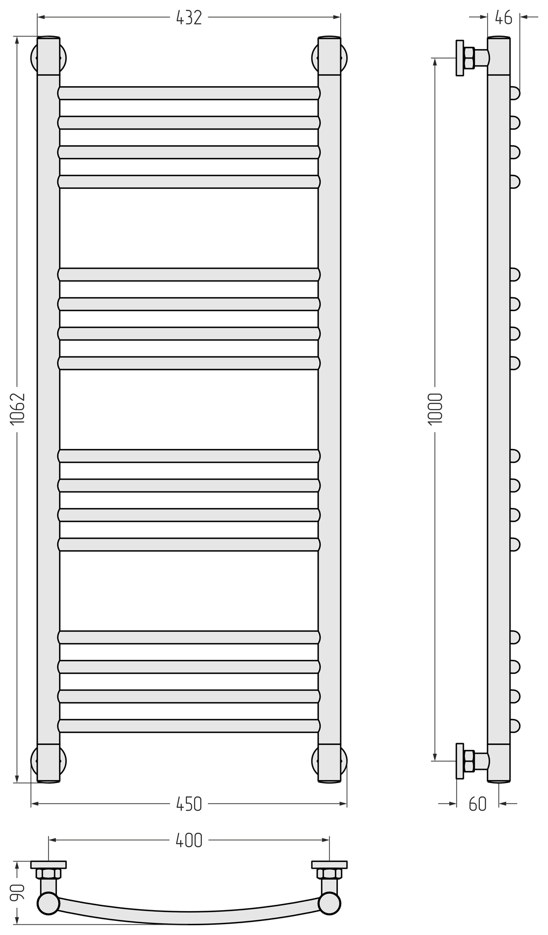Полотенцесушители Полотенцесушитель 1000х400 (Матовый чёрный) 