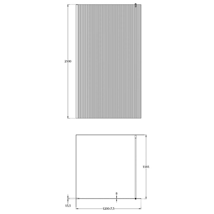 Душевые кабины и ограждения Душевая перегородка с рифленым стеклом, 120х210, матовый черный 