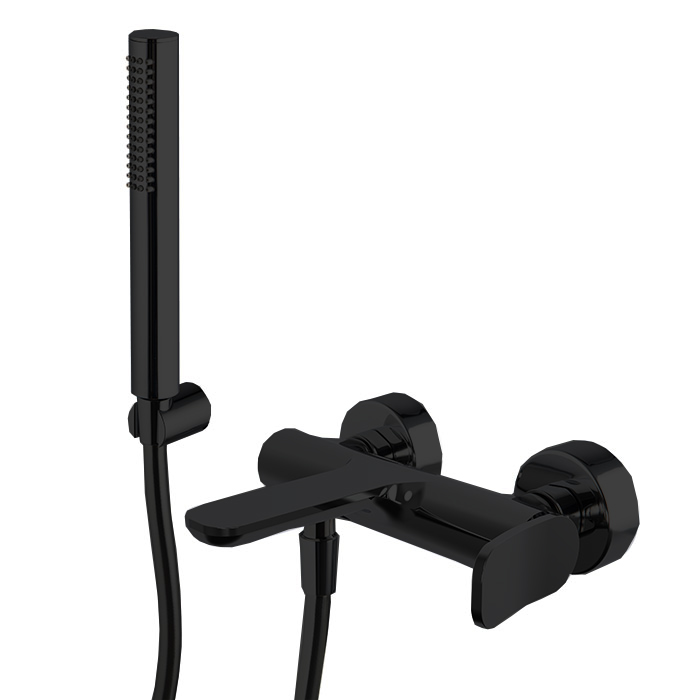 Смесители Смеситель для ванны, настенный, с ручным душем, цвет: чёрный матовый 