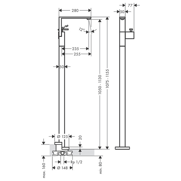 Смесители Смеситель для раковины, напольный, с донным клапаном push/open, излив 235 мм, цвет золото 