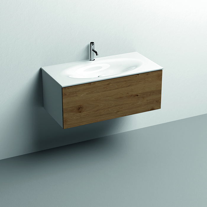 База подвесная 1020х520 мм, 1 ящик, с СИФОНОМ 936101, боковины белые/фронт дуб (без раковины)