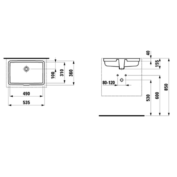 Раковины Раковина 490х310х155мм без отв. под смеситель, встраив снизу, цвет: белый 