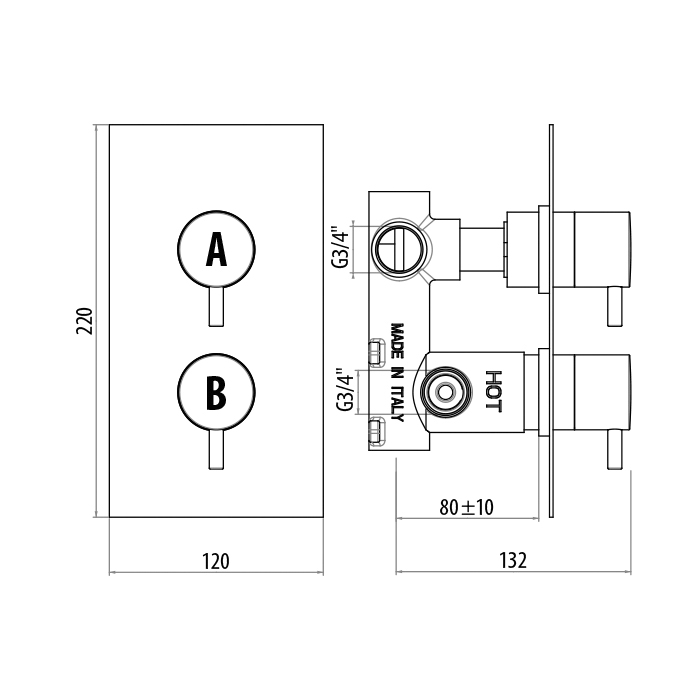 Смесители Смеситель для душа 2 рычага на 2 выхода, на прямоугольной пластине цвет хром 